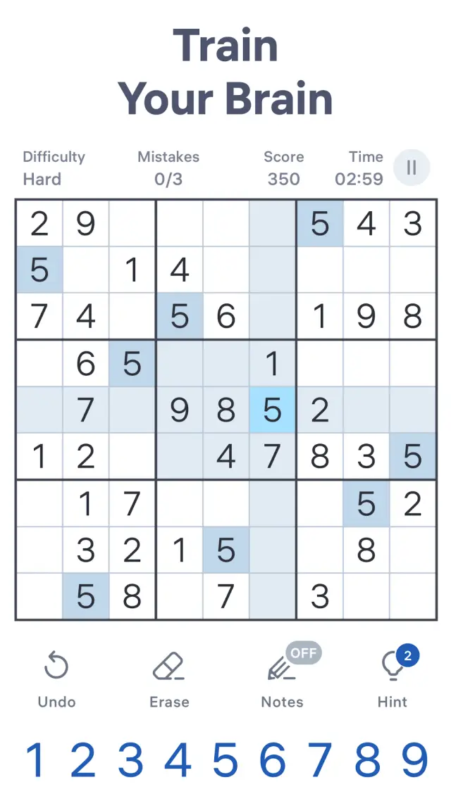 Captura de ecrã do jogo Sudoku.com: seleção de nível de dificuldade