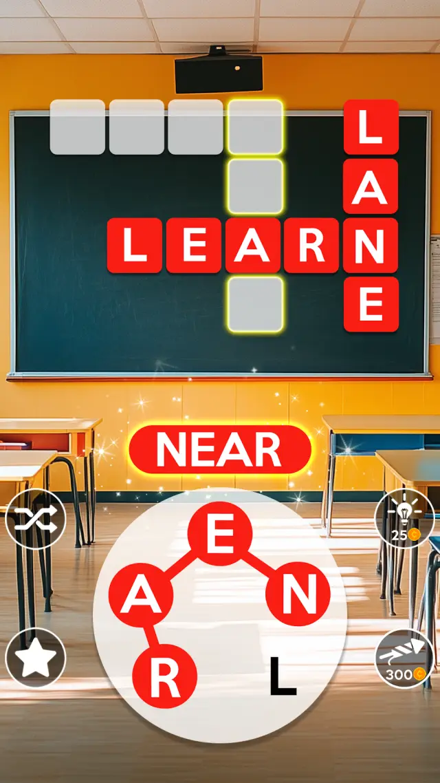 Captura de ecrã do jogo Wordscapes: painel de níveis com progresso